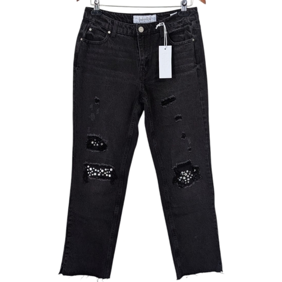 Indigo Rein Black Rhinestone Midrise Straight Jeans Size 9 / 28 NWT - Picture 1 of 9